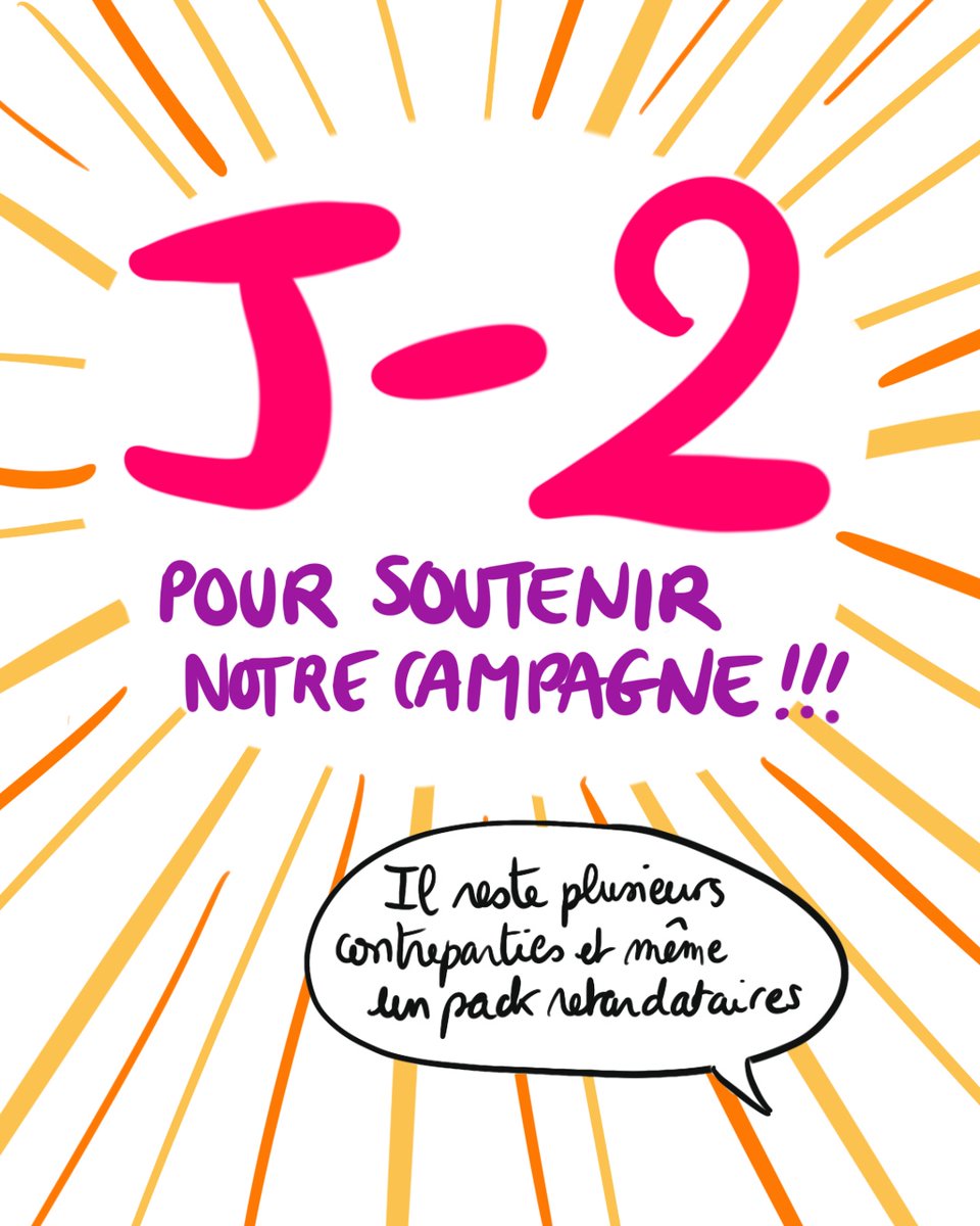 Plus que 2 (DEUX) jours pour soutenir notre projet de BD documentaire Ras le viol ! On a besoin de vous pour contribuer si ce n'est pas déjà fait, et faire passer le mot : chaque participation nous aide énormément ! Rdv sur bit.ly/bd-feministe ✨