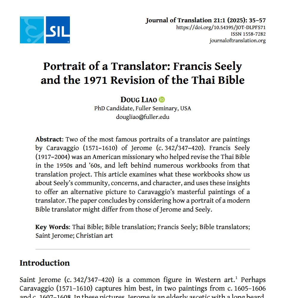 jotranslation's tweet photo. Could a missionary’s messy Thai Bible translation notebooks topple Caravaggio’s legendary St. Jerome as the ultimate portrait of a translator?

📢New article! 
“Portrait of a Translator: Francis Seely and the 1971 Revision of the Thai Bible”
by Doug Liao https://t.co/Ev6hiTcqxn