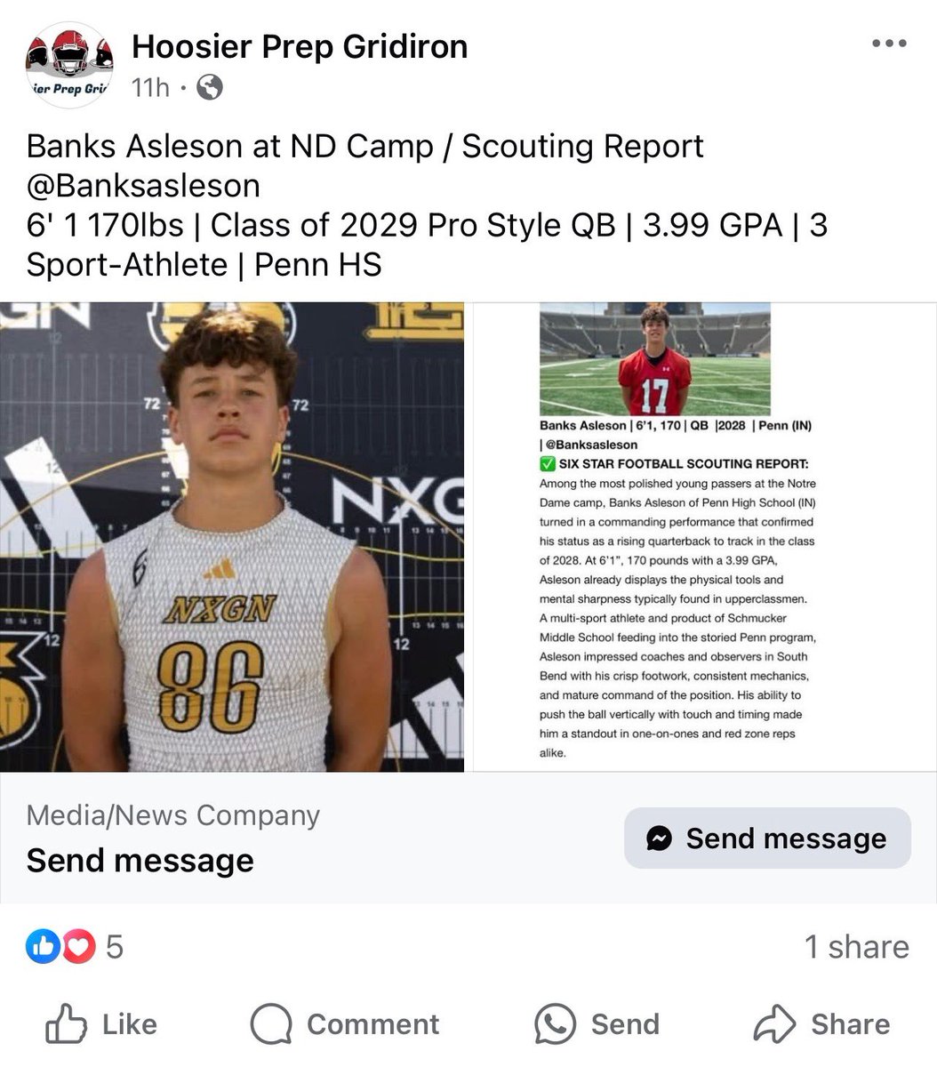 Banks Asleson (@banksasleson) on Twitter photo Thank you Hoosier Prep Gridiron for the recognition! Staying at work this summer! <a href="/matrixqb/">MATRIX QB Training</a> <a href="/nexgenscouting/">Keith Smilie</a> <a href="/PrepRedzoneIN/">Prep Redzone Indiana</a> <a href="/CoachColeyMoore/">Coach Coley Moore</a> <a href="/KingsmenFBall/">Penn Kingsmen Varsity Football</a> @hoosierprep Thank you Hoosier Prep Gridiron for the recognition! Staying at work this summer! <a href="/matrixqb/">MATRIX QB Training</a> <a href="/nexgenscouting/">Keith Smilie</a> <a href="/PrepRedzoneIN/">Prep Redzone Indiana</a> <a href="/CoachColeyMoore/">Coach Coley Moore</a> <a href="/KingsmenFBall/">Penn Kingsmen Varsity Football</a> @hoosierprep