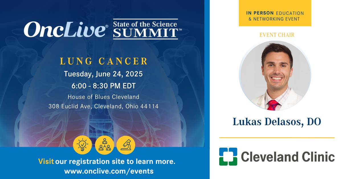 OncLive.com (@onclive) on Twitter photo 🌟 Big breakthroughs in lung cancer care are happening—don’t miss your chance to catch it live in Cleveland!
Join <a href="/LukasDelasos/">Lukas Delasos</a> of <a href="/ClevelandClinic/">Cleveland Clinic</a> at the OncLive State of the Science Summit on June 24 at the House of Blues Cleveland.
Register Now➡️hubs.li/Q03qd2Cz0 🌟 Big breakthroughs in lung cancer care are happening—don’t miss your chance to catch it live in Cleveland!
Join <a href="/LukasDelasos/">Lukas Delasos</a> of <a href="/ClevelandClinic/">Cleveland Clinic</a> at the OncLive State of the Science Summit on June 24 at the House of Blues Cleveland.
Register Now➡️hubs.li/Q03qd2Cz0