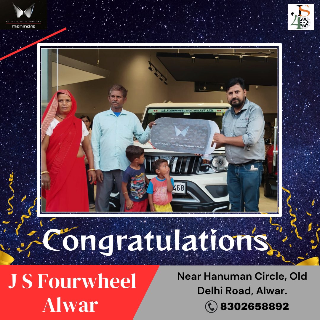 JS4WheelMotors's tweet photo. Congratulations 💐 on your new set of wheels! 🚗 May your @mahindra.bolero.official bring you joy, comfort, and prosperity! 🌟

 #MahindraBolero #NewCar #Congratulations #BOLERO #Mahindra #NewRide #CustomerDelight #NewBeginnings #HappyVehicleDelivery  #JSfourwheel https://t.co/AZnO2Zx41q