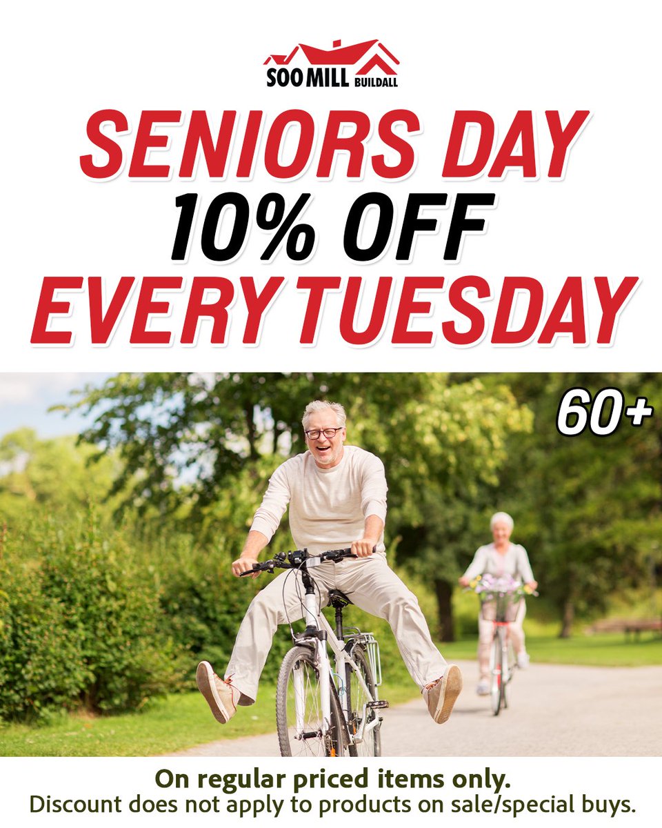 Ages 60+ take 10% of regularly prices items every Tuesday!