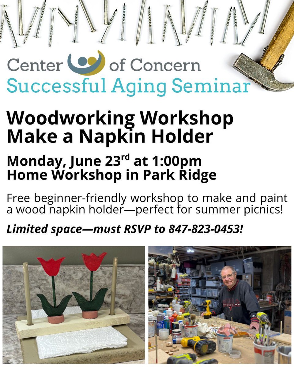 Join us for this FREE beginner-friendly workshop to make and paint a wood napkin holder-perfect for summer picnics! No woodworking experience needed and all supplies are provided 🪚🔨🎨

A few seats left—RSVP to 847-823-0453 (address will be shared after RSVP).