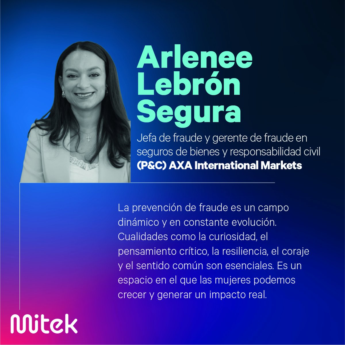 🛡️ Desde AXA, @Arlenee Lebrón Segura lidera operaciones anti #fraude en múltiples mercados.
Su enfoque combina eficiencia y confianza. Una de las «25 Women to Watch in Fraud Prevention que tiene mucho que decir».
Más aquí 👉 ow.ly/sFa150W6lYB