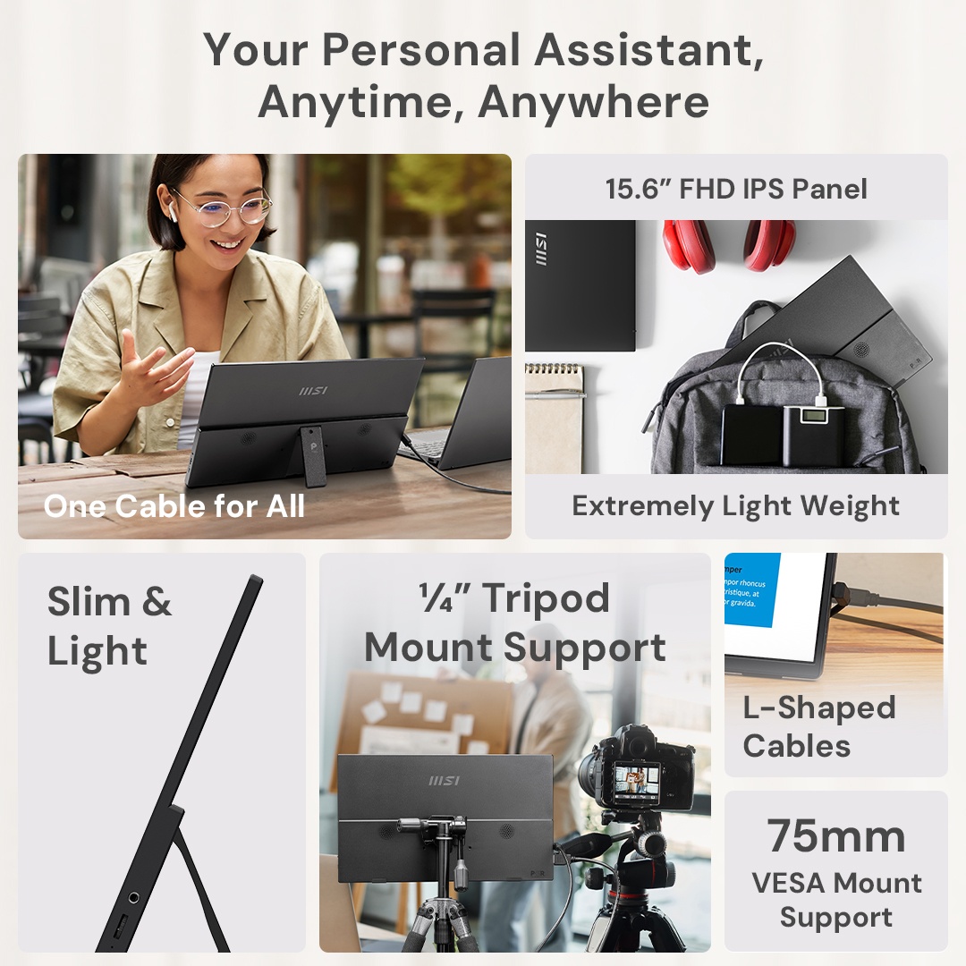 Between airport lounges and coffee shops, having a second screen makes on-the-go productivity effortless.

Meet the PRO MP165 E6, light weighting at just 0.78 kg, and ready to connect different devices with one Type-C cable.
🔗 msi.gm/mp165-e6

#ProSeries #PortableMonitor