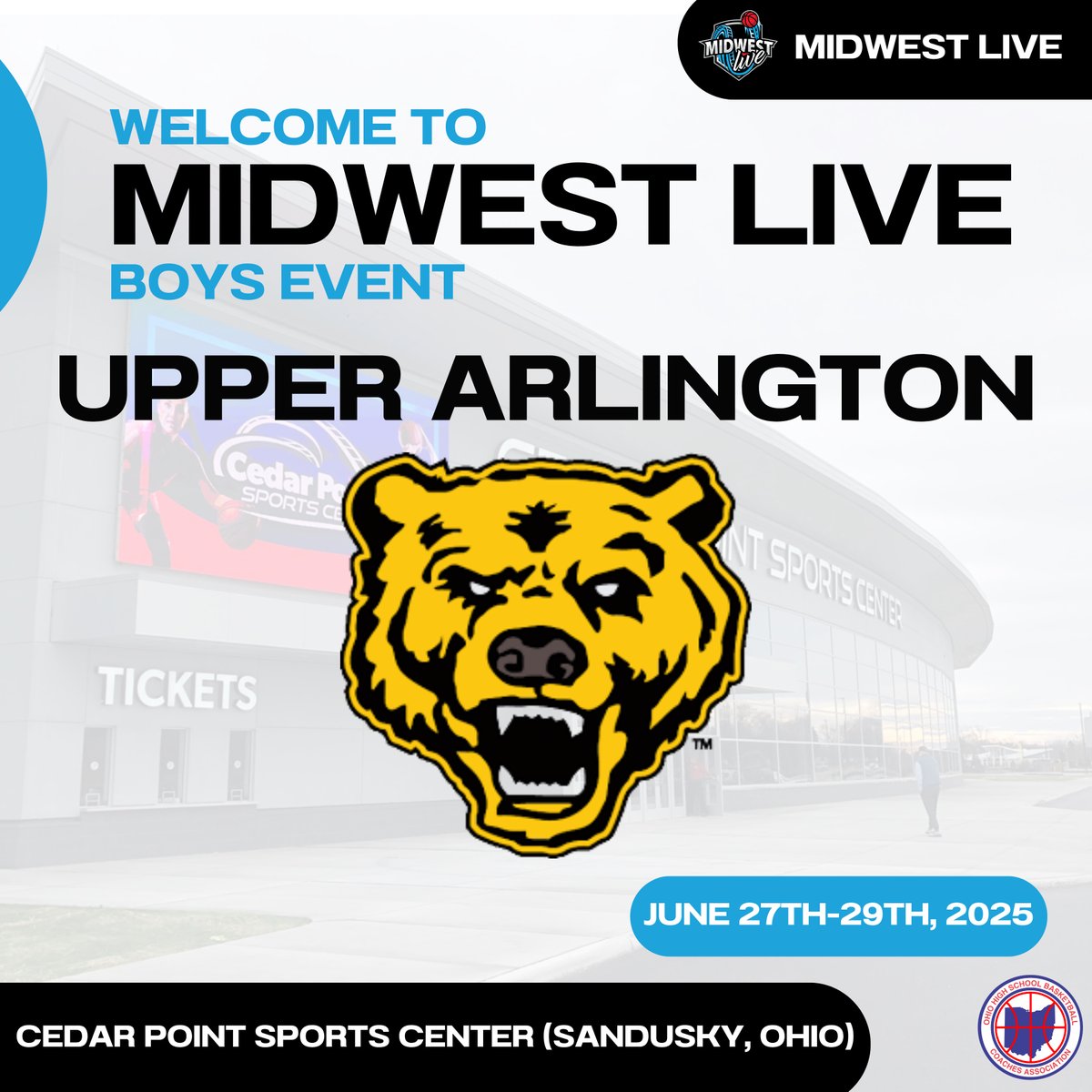The OHSBCA would like to welcome the following teams to Midwest Live (Boys Event).

Midwest Live is one of the top Scholastic Recruiting Events in the nation!

See you June 27th-29th at the beautiful Cedar Point Sports Center in Sandusky, Ohio. 

#MWLiveBoys2K25