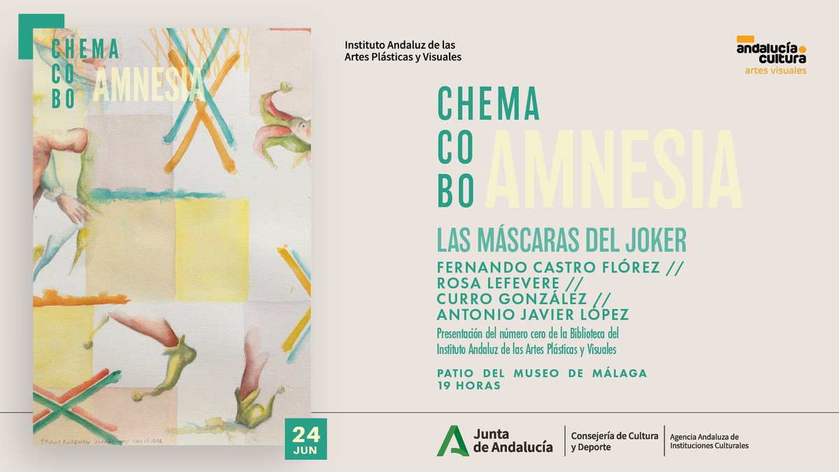 ➧ Agencia Andaluza de Instituciones Culturales (@culturacuenta) on Twitter photo 📚 Presentación en el <a href="/Museo_Malaga/">Museo de Málaga</a> del libro de aforismos 'Amnesia' (ed. Abada) del artista Chema Cobo.
Participarán Curro González, Antonio Javier López y Fernando Castro Flórez.
📢 24 junio, 19h
lajunta.es/5oyt8
<a href="/CulturaAND/">Cultura Junta de Andalucía</a> <a href="/MalagaJunta/">MálagaJunta</a> <a href="/LorenaCodes/">Lorena Codes</a> <a href="/MasMlg/">Más Málaga</a> 📚 Presentación en el <a href="/Museo_Malaga/">Museo de Málaga</a> del libro de aforismos 'Amnesia' (ed. Abada) del artista Chema Cobo.
Participarán Curro González, Antonio Javier López y Fernando Castro Flórez.
📢 24 junio, 19h
lajunta.es/5oyt8
<a href="/CulturaAND/">Cultura Junta de Andalucía</a> <a href="/MalagaJunta/">MálagaJunta</a> <a href="/LorenaCodes/">Lorena Codes</a> <a href="/MasMlg/">Más Málaga</a>