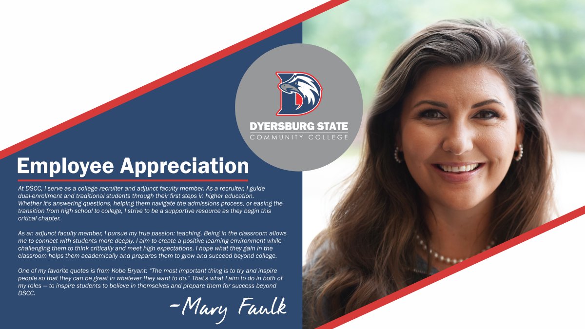 🌟 Employee Appreciation Post! 🌟 
DSCC appreciates its employees for their unwavering dedication and commitment. Thank you for being the driving force behind our progress at Dyersburg State!
🙌💪 #EmployeeAppreciation #Teamwork #GoEagles 🦅