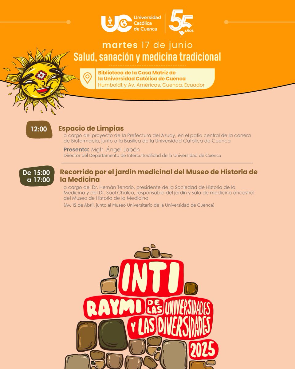 💫 𝐒𝐚𝐧𝐚𝐫 𝐝𝐞𝐬𝐝𝐞 𝐧𝐮𝐞𝐬𝐭𝐫𝐚𝐬 𝐫𝐚𝐢́𝐜𝐞𝐬

En la segunda jornada del Inti Raymi de las Universidades y Diversidades, honraremos la sabiduría ancestral que cuida la vida. 

#IntiRaymi #UCatólicaCuenca