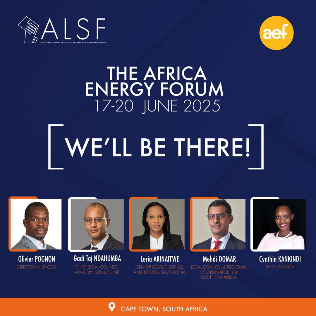 Join us in Cape Town from 17 to 20 June 2025!

The Africa Energy Forum (AEF) brings together public and private sector leaders shaping the continent’s energy future. The ALSF team will be in attendance to contribute its legal expertise to discussions on power project development,