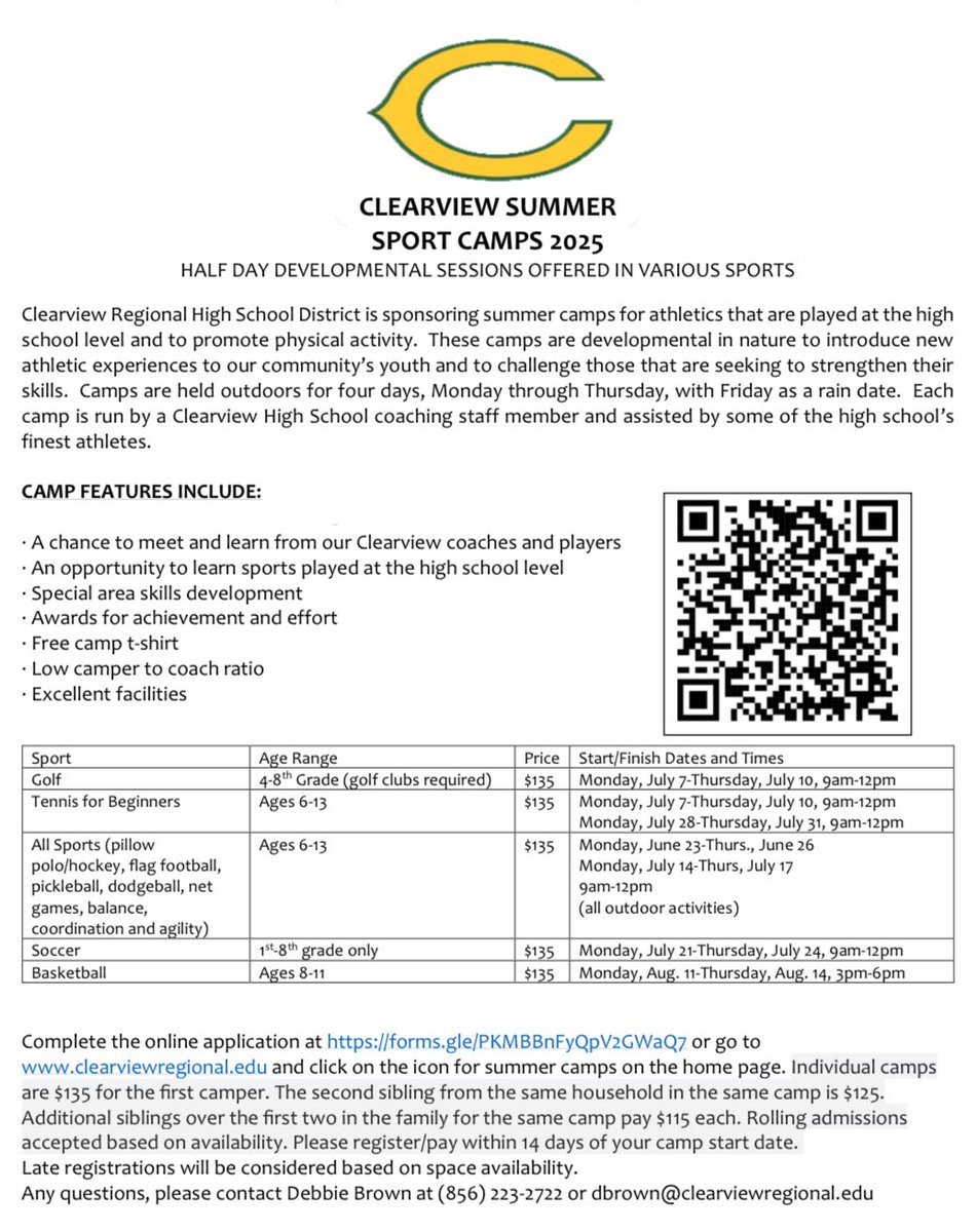 Clearview Sports Camps! Sign up here: docs.google.com/forms/d/e/1FAI…