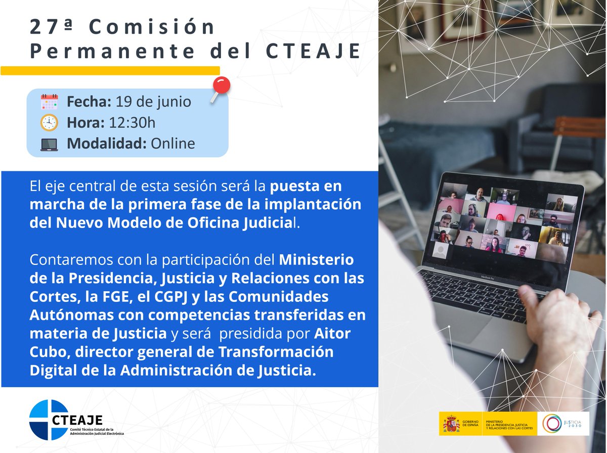 Algunos de los temas que se tratarán mañana en la XXVII Comisión Permanente del <a href="/CTEAJE/">CTEAJE</a> son:
✅Implantación leyes de eficiencia.
✅Instalación sistemas de grabación de doble cámara.
✅Estado de situación de la automatización de la Estadística Judicial.
✅Real Decreto de Archivos.
