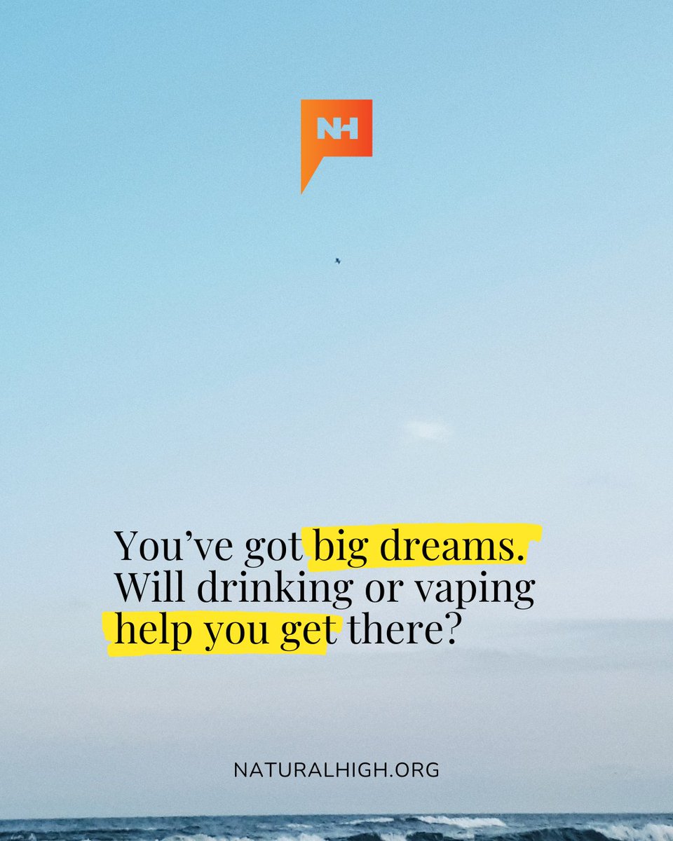 NaturalHigh's tweet image. Big Dreams Deserve Big Conversations!
Your teen has big dreams, and they need your support to stay on track. Start the conversation:
“You’ve got big dreams. Will drinking or vaping help you get there?”