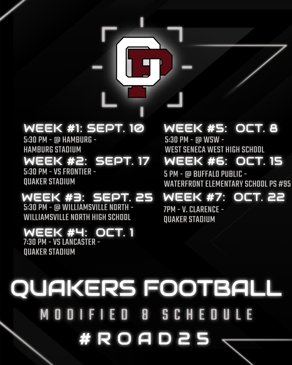 MOD7 &amp; MOD8 Quakers 🏈 Schedules too!  #ROAD25 #OPNE <a href="/op_athletics/">OP Athletics</a> <a href="/OPBoosterClub/">OP Booster Club</a>