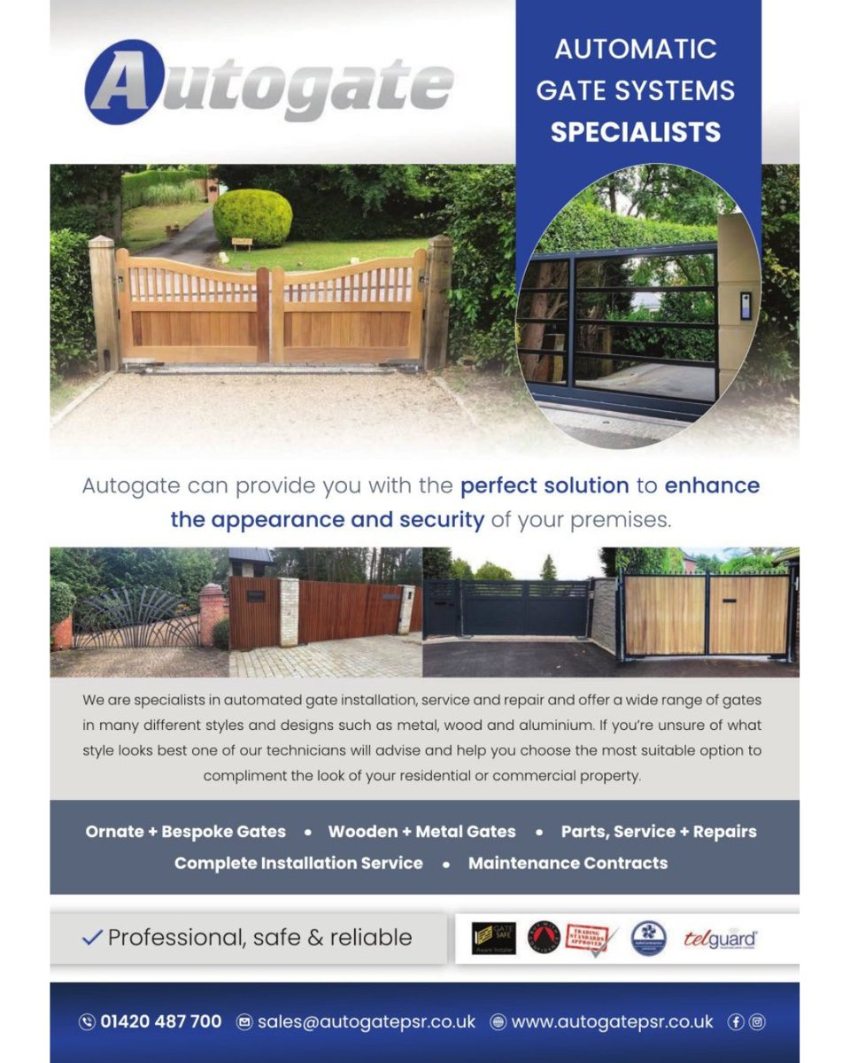 PlanningHBook's tweet photo. ⭐️ Recommended Supplier: Autogate Automatic Gate Systems ⭐️

They offer a wide range of bespoke gates in wood, metal, and aluminium, perfect for both residential and commercial properties.

📞 01420 487 700 https://t.co/SMJUfLH8X3