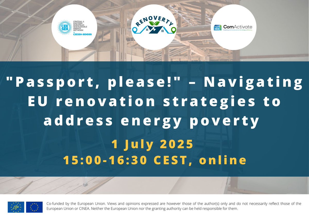 ComActivateEU's tweet image. "Passport, please!"
🖥️ Join our webinar on 1 July with with @RENOVERTY_EU, @CEESEN_EU & @ieecp_eu to explore how EU renovation strategies can tackle #EnergyPoverty
Register here ➡️ ieecp.org/events/passpor…