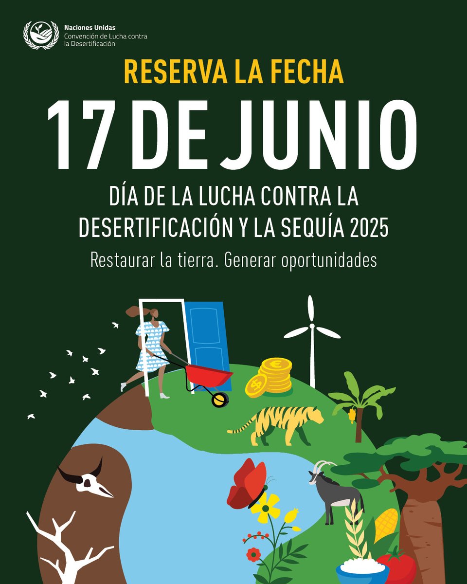 📢 Día Mundial contra la Desertificación y la Sequía 
📍Bajo el lema "Restaurar la tierra. Liberar las oportunidades", la conmemoración de 2025 persigue impulsar la restauración de la base de la naturaleza -LA TIERRA- vital para la vida y salud del planeta 🌐
#CubaPorLaVida