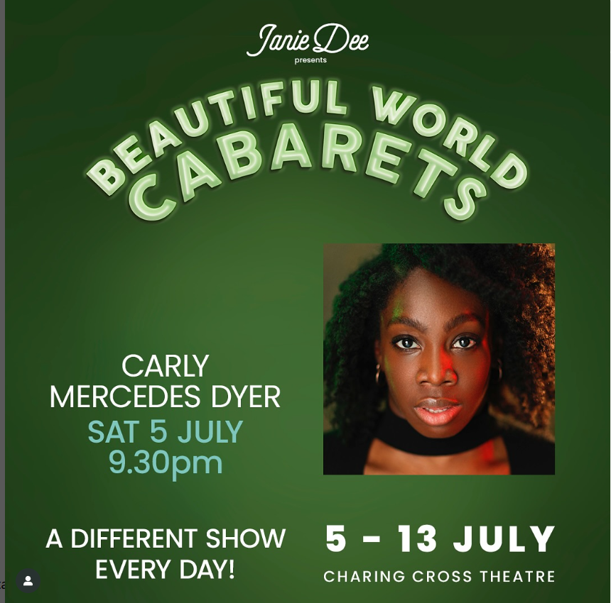 CharingCrossTheatre (@charingcrossthr) on Twitter photo Sat 5th July @ 21:30 - Carly Mercedes Dyer
<a href="/CarlyMDyer/">Carly Mercedes Dyer</a> is an Olivier Award-nominated actress celebrated for her dynamic musical theatre performances. Take a break from the digital, look up & rediscover the beauty of the great outdoors. Sat 5th July @ 21:30 - Carly Mercedes Dyer
<a href="/CarlyMDyer/">Carly Mercedes Dyer</a> is an Olivier Award-nominated actress celebrated for her dynamic musical theatre performances. Take a break from the digital, look up & rediscover the beauty of the great outdoors.