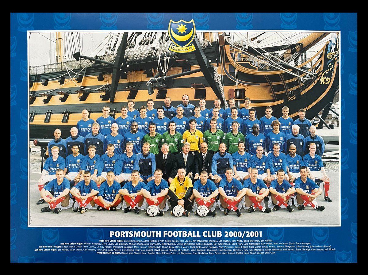 PompeyCards's tweet image. A poster of the 2000/01 #Pompey squad, HMS Victory provided the backdrop. #PompeyHistory