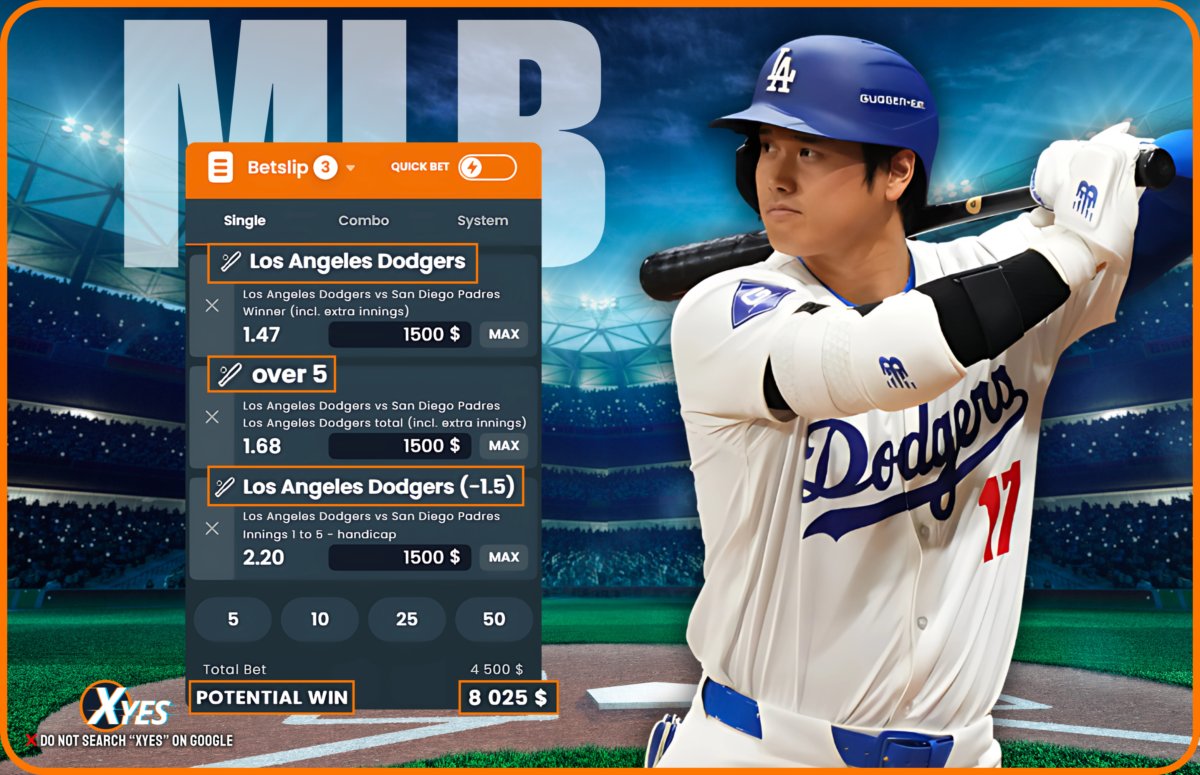 🔥 Los Angeles Dodgers vs San Diego Padres – Who’s taking the win?

Take a look at this sample betslip — do you think it’s a winner? 🧾💰
Drop your predictions and place your bets now at 👉 xyes.com

#MLBAction #DodgersVsPadres #XyesBets #BetSlipChallenge