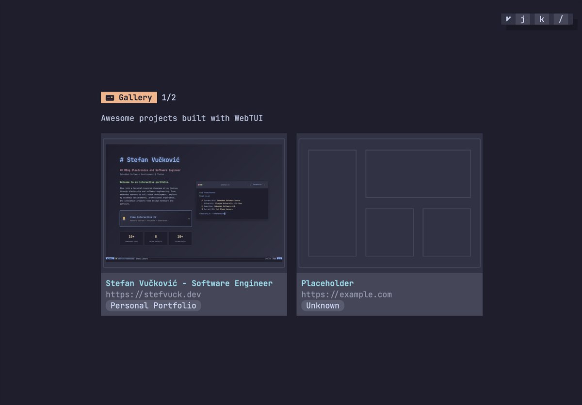 IroncladDev's tweet image. Announcing @webtui v0.1.2

- Landing page redesign
- Small tweaks and improvements to components and documentation
- 4 PRs and 5 issues closed

webtui.ironclad.sh