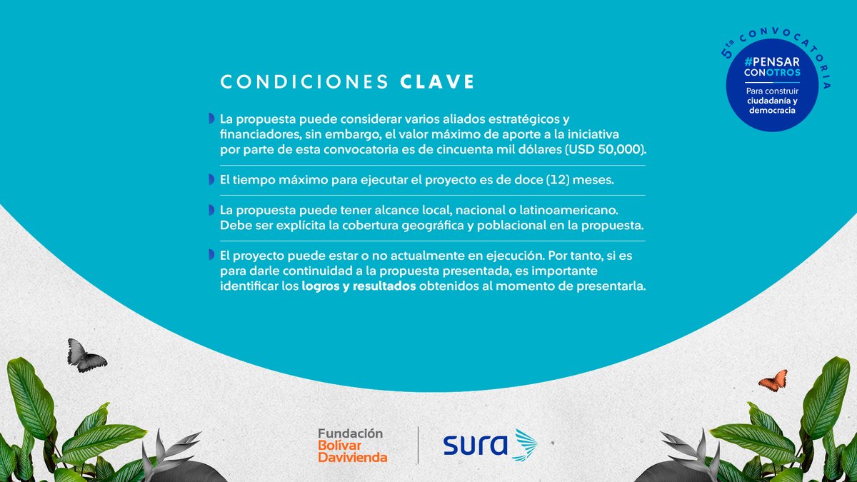✨¡Únase al cambio! Llega la 5ta edición de #PensarConOtros para construir ciudadanía y democracia en Latinoamérica. Infórmese y postúlese aquí🔗: goo.su/K4vE0SK