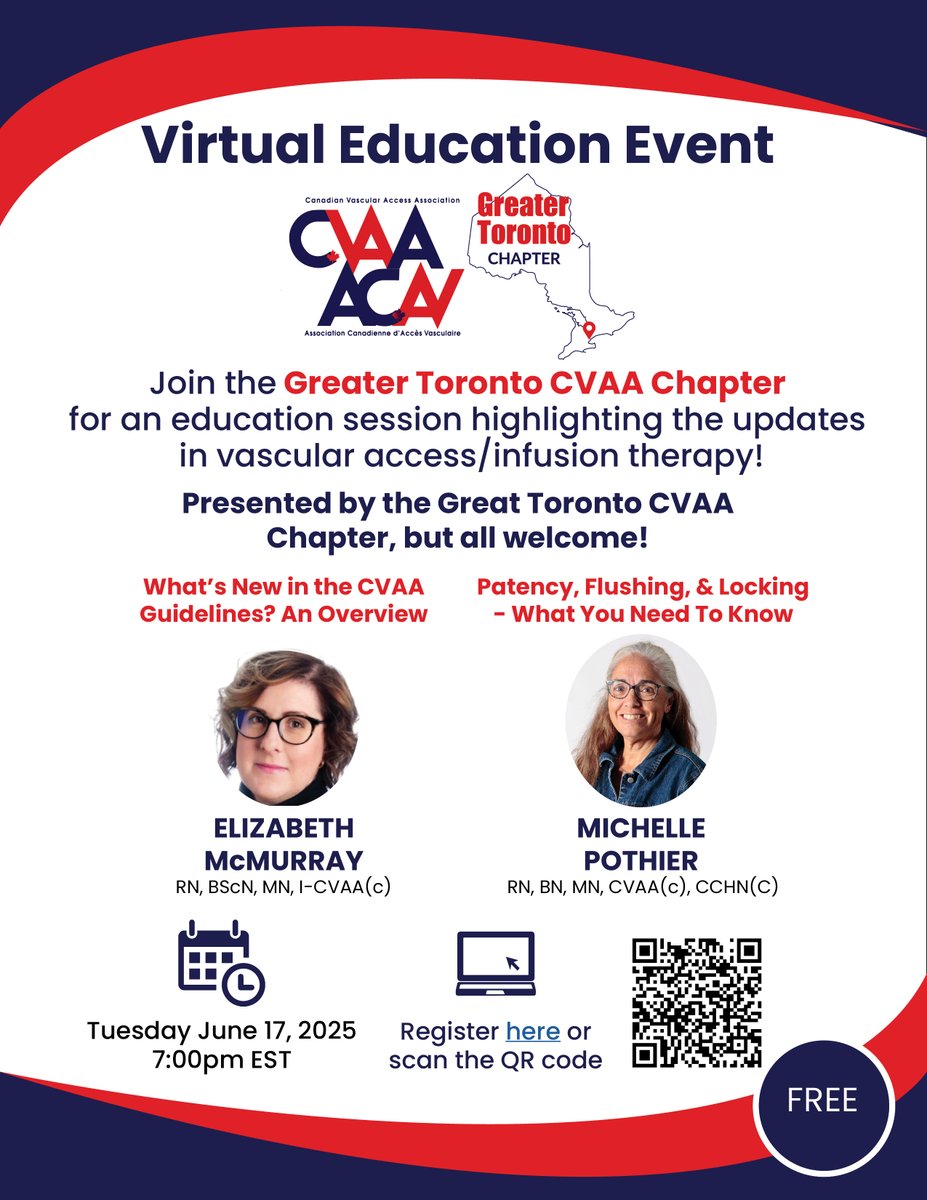 Webinar this evening at 7:00pm EST presented by the Greater Toronto CVAA Chapter - presenting on CVAA Guideline updates and specifically Patency, Flushing, &amp; Locking. Register here: us06web.zoom.us/webinar/regist…