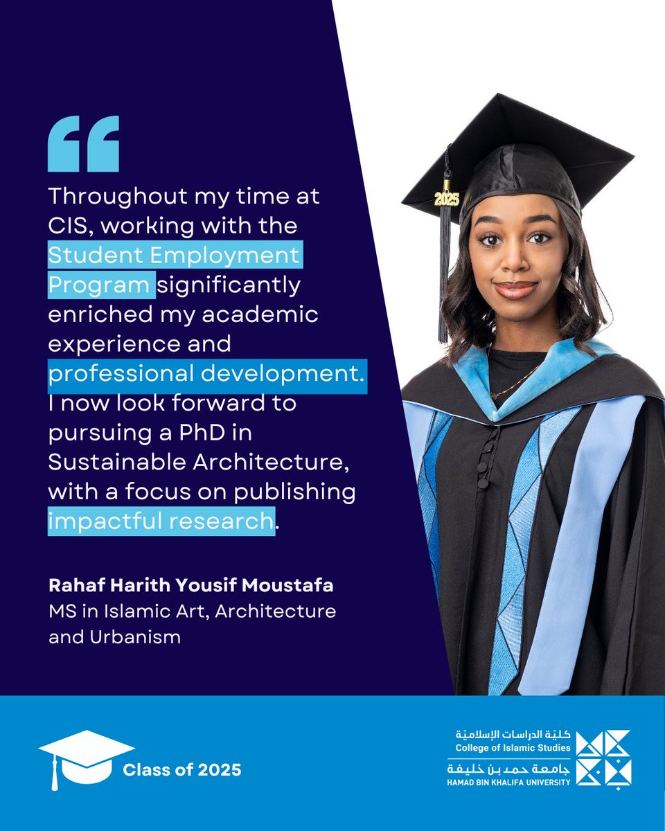 College of Islamic Studies (CIS) at HBKU (@hbku_cis) on Twitter photo Rahaf Harith Yousif Moustafa
MS in Islamic Art, Architecture
and Urbanism
#Classof2025 #HBKU_CIS
<a href="/HBKU/">جامعة حمد بن خليفة</a>
<a href="/qf_alumni/">QF Alumni Program</a>
<a href="/Students_Qatar/">Campus & Student Life in Qatar</a> Rahaf Harith Yousif Moustafa
MS in Islamic Art, Architecture
and Urbanism
#Classof2025 #HBKU_CIS
<a href="/HBKU/">جامعة حمد بن خليفة</a>
<a href="/qf_alumni/">QF Alumni Program</a>
<a href="/Students_Qatar/">Campus & Student Life in Qatar</a>