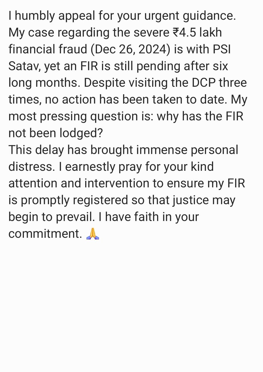 CodexGiga69's tweet photo. To the esteemed Samata Nagar Police Station, the compassionate @MumbaiPolice @mieknathshinde @Dev_Fadnavis @AjitPawarSpeaks @CPMumbaiPolice #FinancialFraud #JusticeNeeded #PoliceAssistance #FIRPending #SamataNagarPolice https://t.co/CNoC4UdjXZ