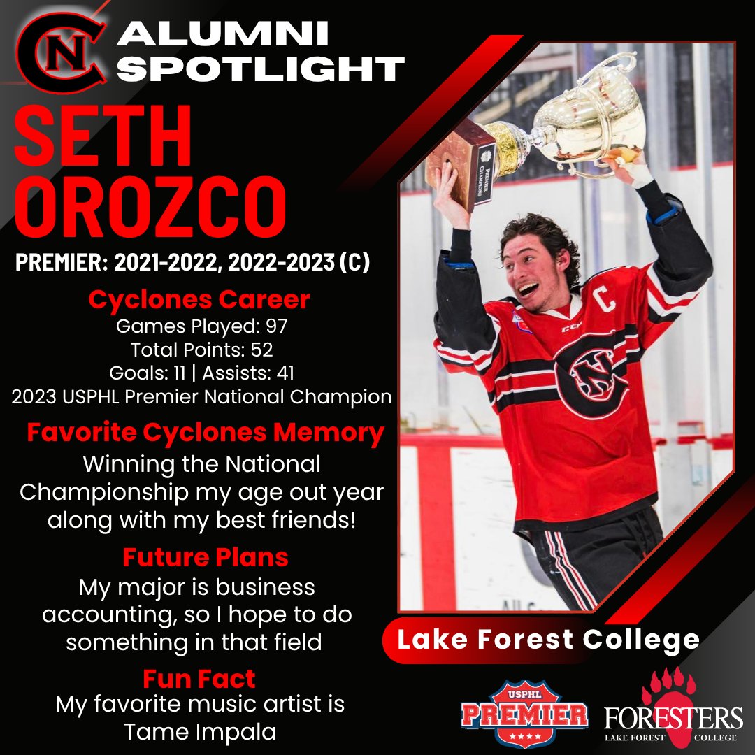 Next in our #AlumniSpotlight Series is another #USPHLPremier National Champion and Cyclones Premier Captain, Seth Orozco! #rollclones