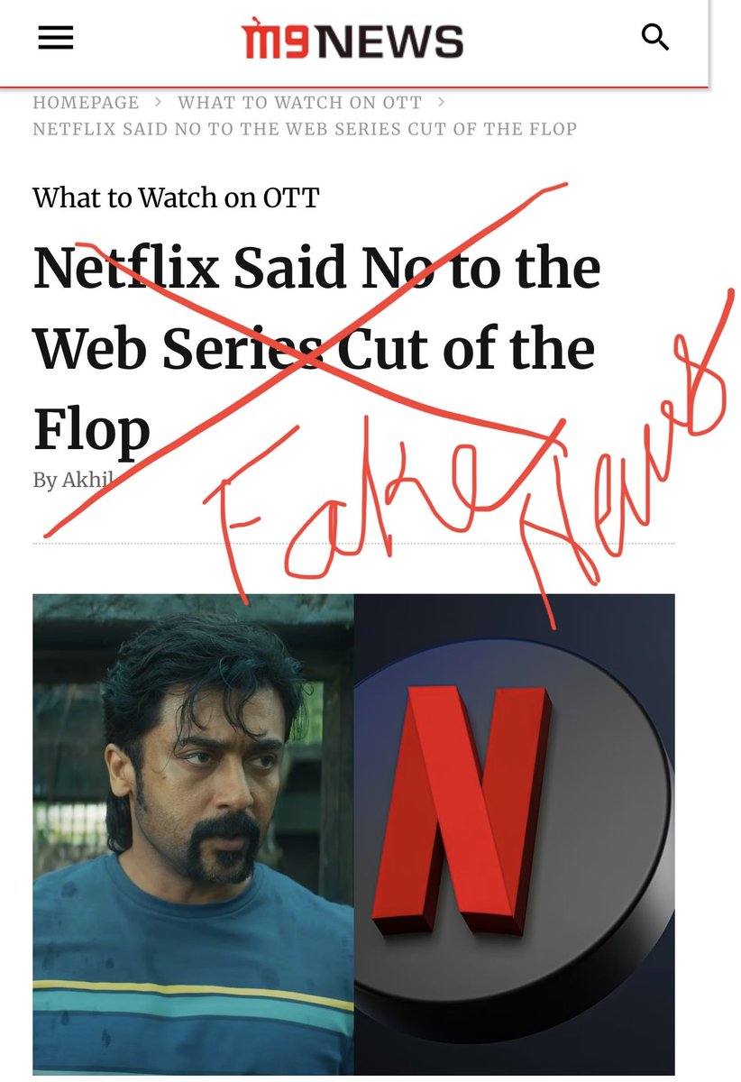 Netflix haven’t said “No”, your article says the same. But your title is misleading, is this the journalist ethics <a href="/M9News_/">M9 NEWS</a>  follows? Writer #Akhil seem to have spewed hatred 

#Retro movie received decent reviews in theater release &amp; positive review after OTT <a href="/karthiksubbaraj/">karthik subbaraj</a>