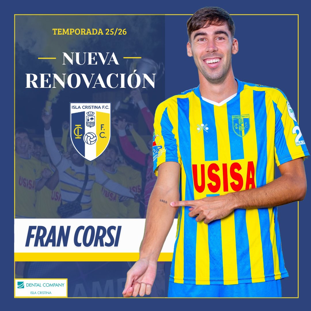 🚨 RENOVACIÓN | Fran Corsi y el Isla Cristina Fútbol Club, seguirán de la mano en la temporada 25/26.

#SiempreIsla💙💛