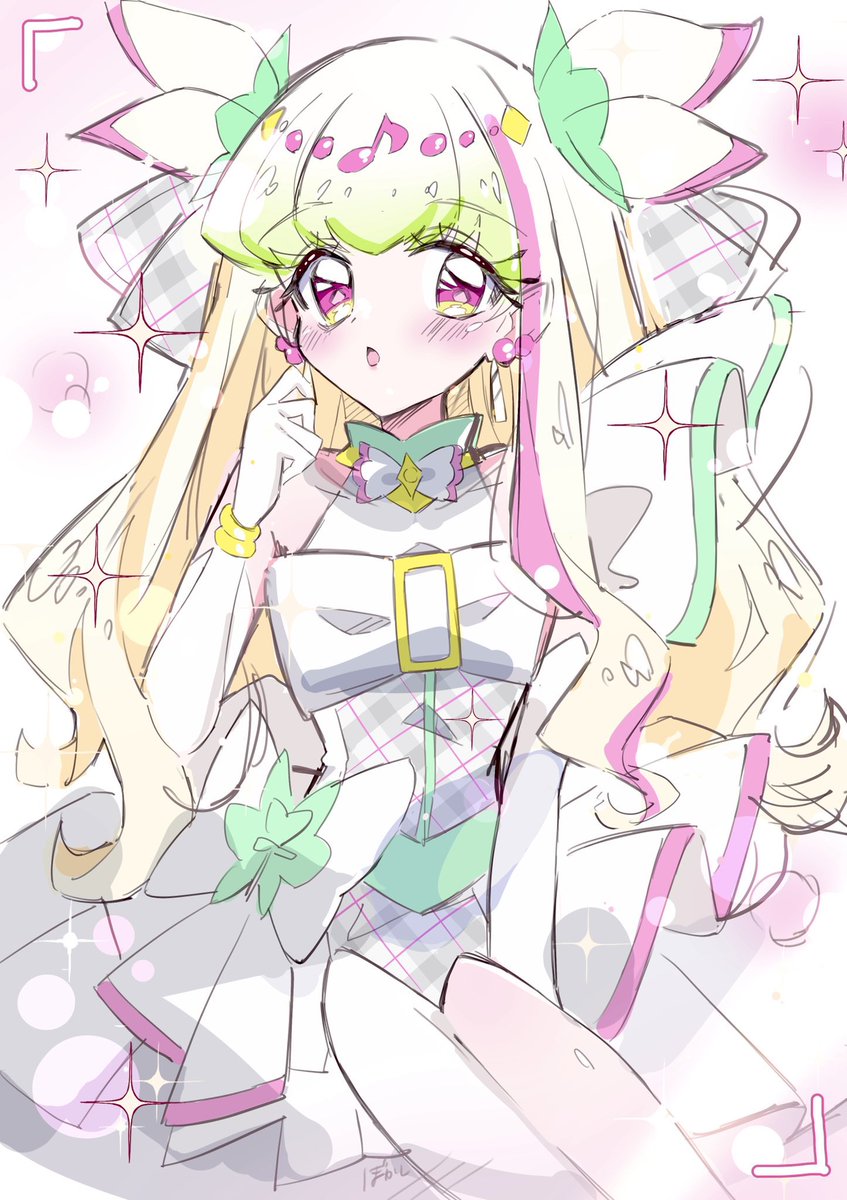 キュアズキューンらくがき🤍💚
この表情好きすぎる🥹🫶かわいい…

#キミプリ  #precure  #illustration