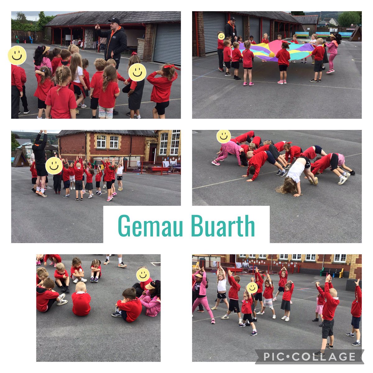 ysgolparcyrhun's tweet photo. Nursery and Reception have enjoyed playing Welsh yard games today with Mr Jones from Menter Bro Dinefwr. Diolch yn fawr! #llwybraudatblyguparc #Iaithparc #CriwCymraegparc #corfforolparc https://t.co/f0WVictkhe