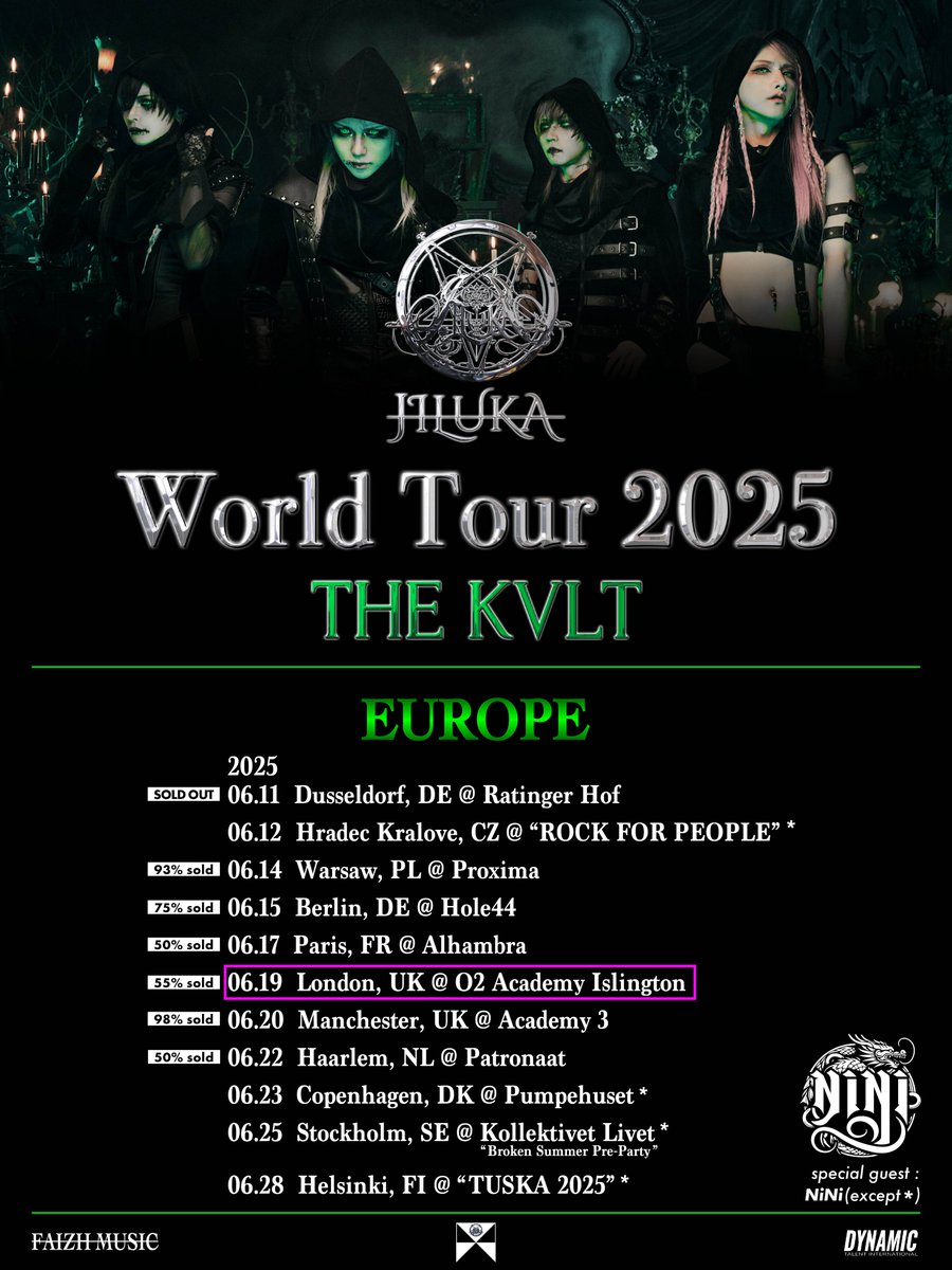 JILUKA_official's tweet photo. ／／────────
▶︎▶︎  NEXT SHOW 
＼＼────────

JILUKA WORLD TOUR 2025
 「THE KVLT」-EUROPE- 
￣￣￣￣￣￣￣￣￣￣￣￣◥ 
June 19, London, UK 
@ O2 Academy Islington
＿＿＿＿＿＿＿＿＿＿＿＿◢

Tickets :  
https://t.co/0RMxSLQYtK

VIP upgrades : SOLD OUT!!
https://t.co/oC2Yc545ni