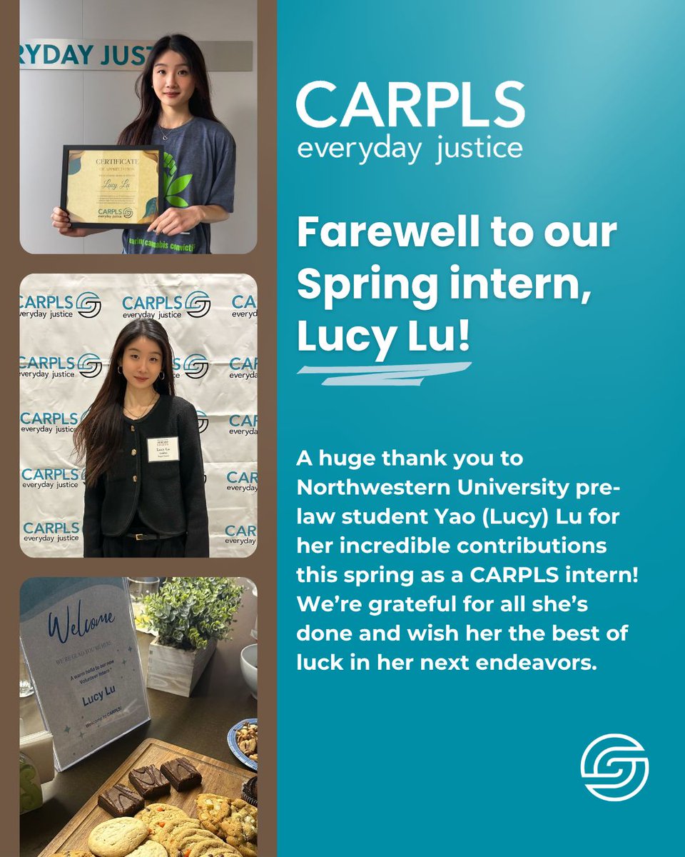 A huge thank you to Northwestern University pre-law student Yao (Lucy) Lu for her incredible contributions this spring as a CARPLS intern! 

We’re grateful for all she’s done—best of luck in all your next steps, Lucy! 👏