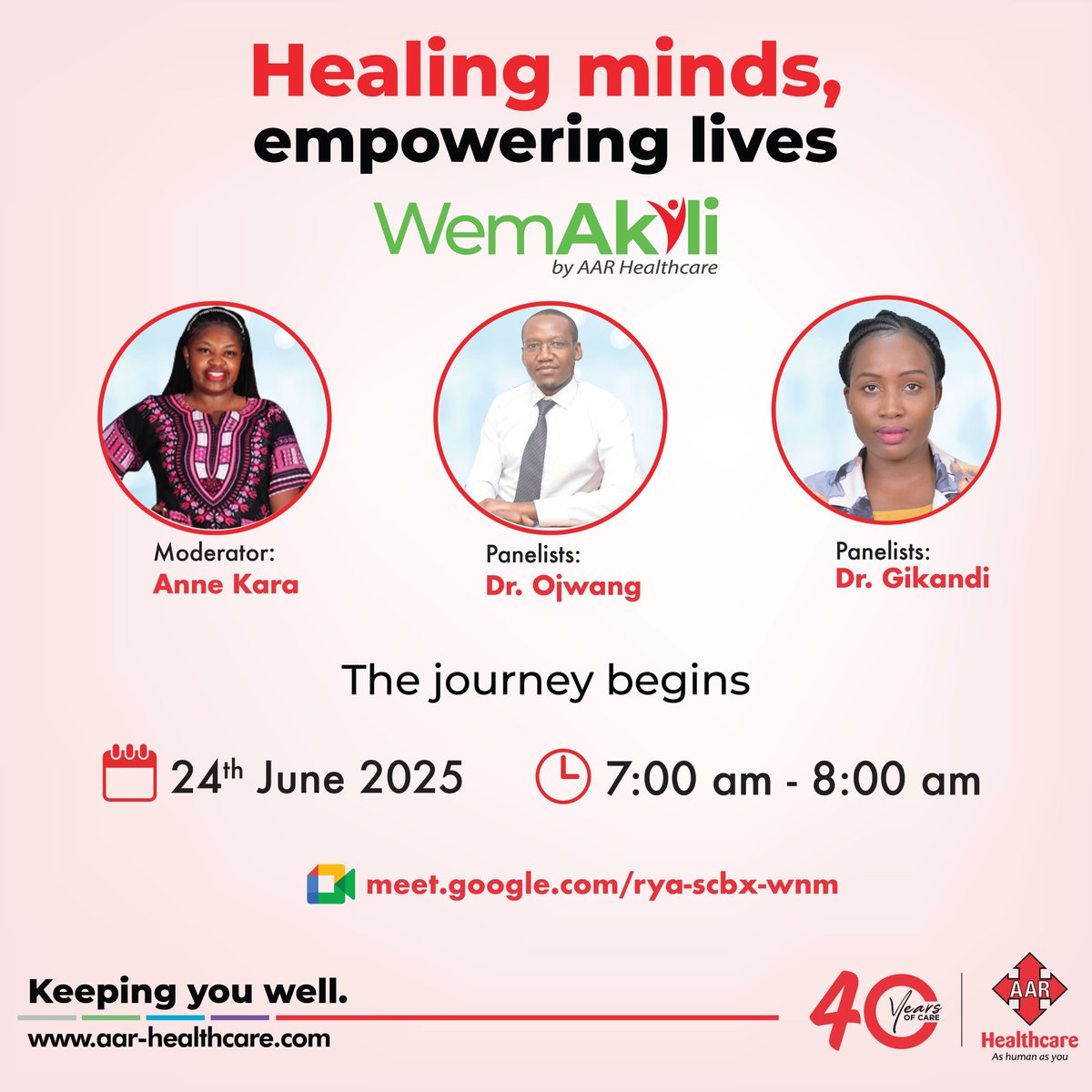 Mental wellness isn’t just important—it’s personal. 😊

Whether it's for you, a loved one, or to gain a deeper understanding of yourself, join us for a conversation with mental health experts.

Date and Time: 24th June | 7:00–8:00 AM
Link: meet.google.com/rya-scbx-wnm
#WemAkili