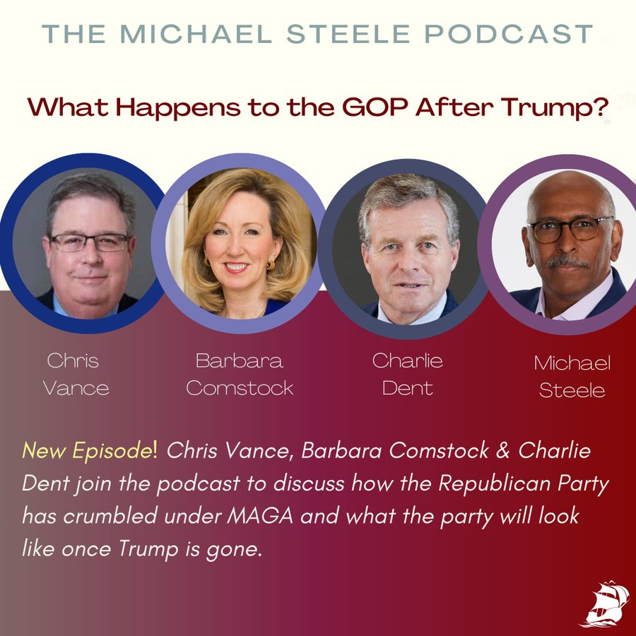 Michael Steele (@michaelsteele) on Twitter photo It ain't over yet! Oh, this version of the GOP is effed, but those core principles which have defined the legacy of republicanism are still held by Republicans ready to fight for that legacy. <a href="/RepCharlieDent/">Charlie Dent</a> Rep. <a href="/BarbaraComstock/">Barbara Comstock</a> and chairman <a href="/Chrisvance123/">Chris Vance 🇺🇦🇺🇸</a> talk about what it It ain't over yet! Oh, this version of the GOP is effed, but those core principles which have defined the legacy of republicanism are still held by Republicans ready to fight for that legacy. <a href="/RepCharlieDent/">Charlie Dent</a> Rep. <a href="/BarbaraComstock/">Barbara Comstock</a> and chairman <a href="/Chrisvance123/">Chris Vance 🇺🇦🇺🇸</a> talk about what it