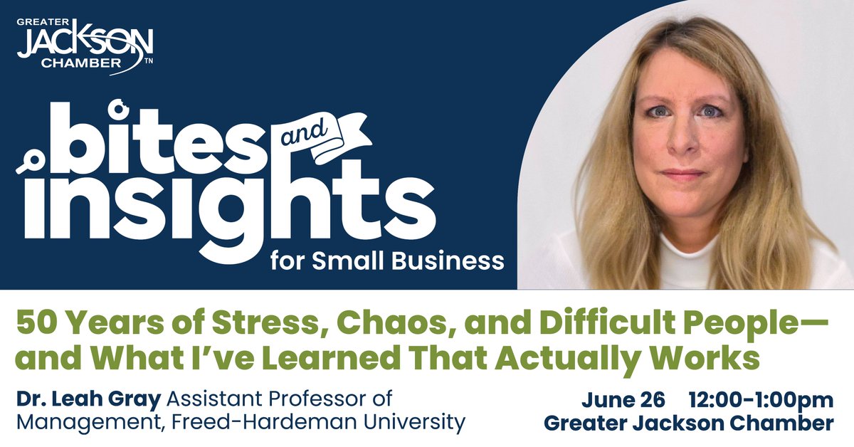 There is still time to register for next week's Bites &amp; Insights event with Dr. Leah Gray on June 26! Make sure to sign up for this one-hour lunch and learn TODAY.

REGISTER HERE: member.jacksontn.com/events/details…