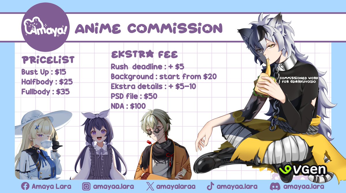 amayalaraa's tweet image. ✨️Retweet are appreciated ✨️
Commission open both local 🇮🇩 and international
Feel free to contact me on X or Discord : amayaa.lara
Read ToS on Vgen
vgen.co/amayaalara
Cek harga lokal style anime lewat DM
#VGen #VGenComms
#commissionopen #VGenOpen