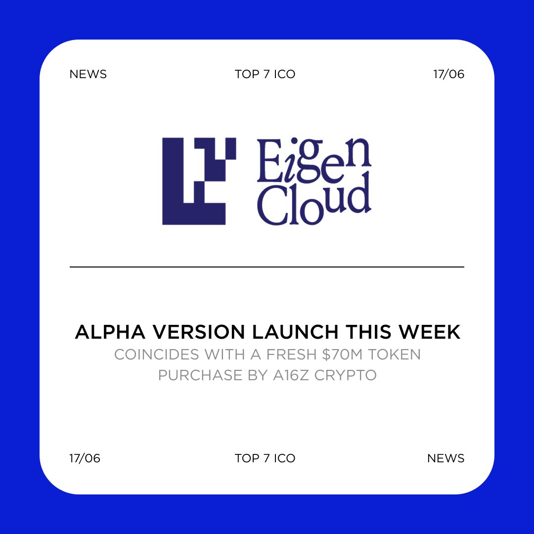 top7ico's tweet photo. Eigen Labs launches EigenCloud fueled by $70M from #a16z
#EigenCloud is built atop #EigenLayer’s restaking protocol and integrates EigenDA, EigenCompute, and #EigenVerify into a single developer-facing platform. https://t.co/nBI8dGIyjT