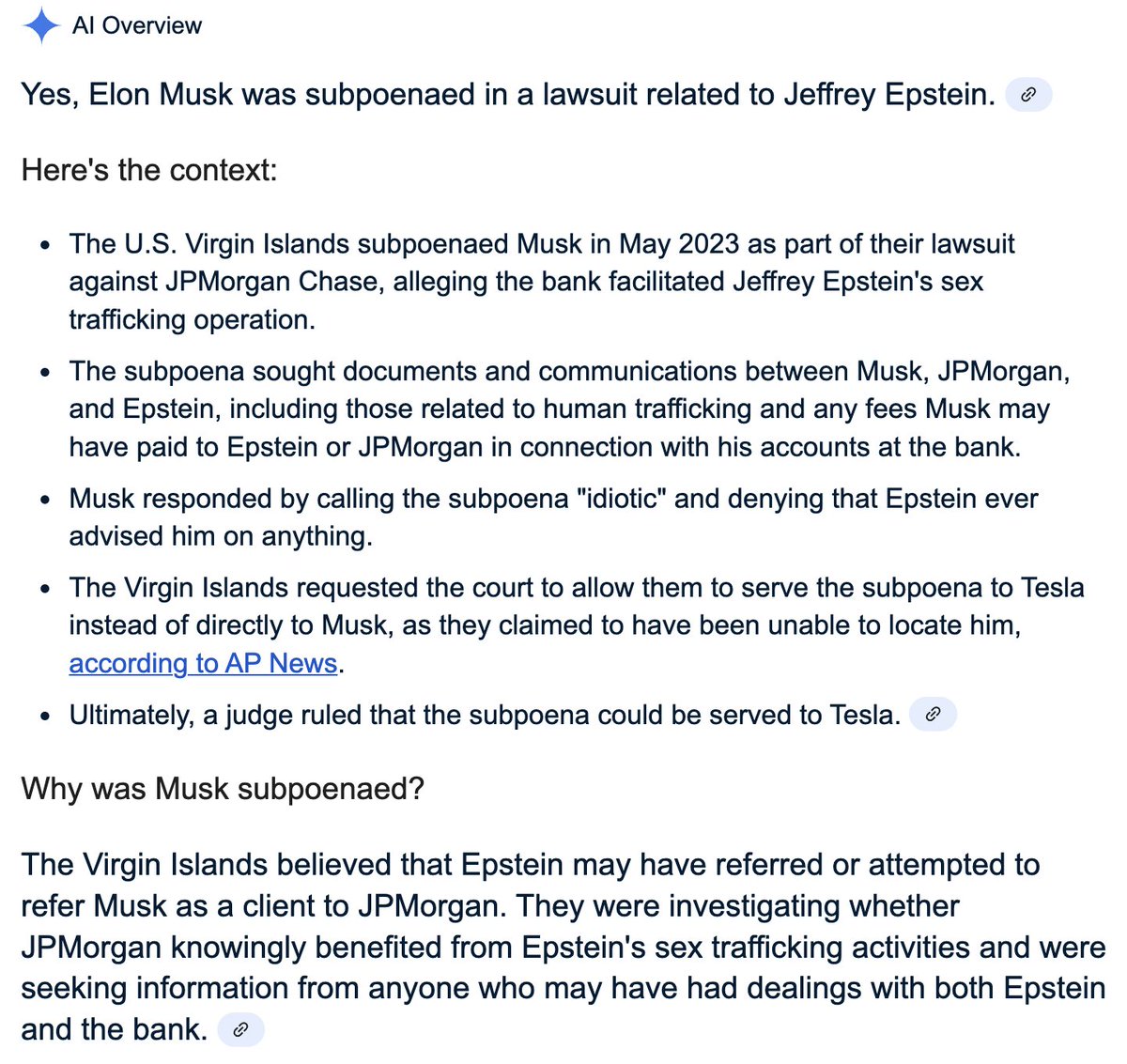 Elon is part of an Epstein investigation related to human trafficking in which he was a major role. This is why he rigged the election for Trump. To avoid prison. Just like he said. They are ALL compromised by Epstein. And Trump, who uses his  hotels, golf clubs, and now the