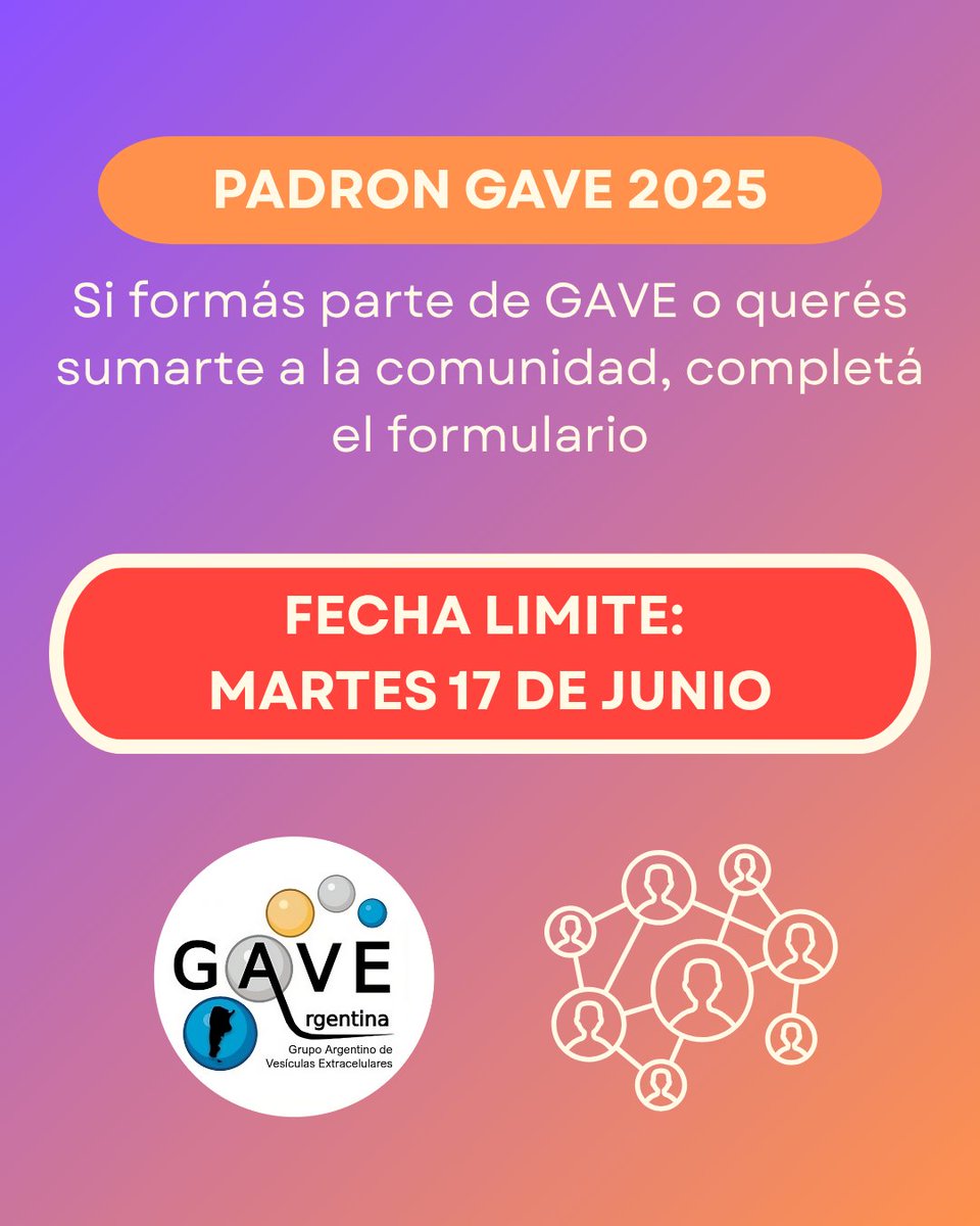 gave_arg's tweet image. ‼️HOY es la fecha límite para anotarse en el PADRÓN GAVE 2025‼️
Si querés formar parte de GAVE, completá el formulario:
docs.google.com/forms/d/e/1FAI…
❔Ante cualquier duda, escribí a: gave.contact@gmail.com