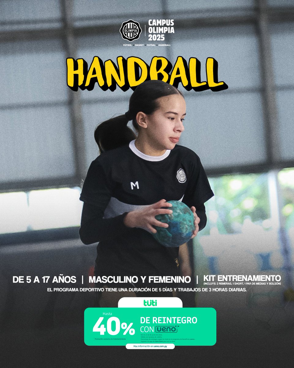 El programa deportivo por excelencia 🔝

Del 21 al 25 de julio, vas a vivir algo inolvidable con el Campus Olimpia.

✅️ Varias disciplinas habilitadas.
🔛 Inscripciones abiertas: zurl.co/h4HxM

¡Te esperamos!

#CampusOlimpia ⚪️⚫️⚪️