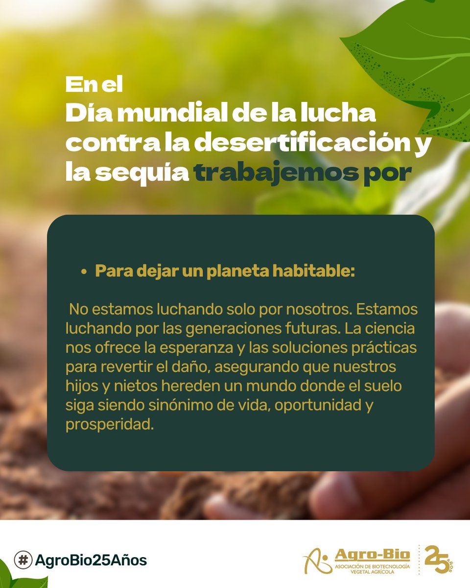 Agrobio_andina's tweet image. La sequía avanza. La ciencia también. 🌿En el #DíaMundialDeLaLuchaContraLaDesertificaciónYLaSequía, te damos 3 razones clave para actuar YA:
💧 Asegura nuestra agua y alimentos.
🌍 Combate el cambio climático.
🌱 Protege el futuro de todos.
La solución está en la ciencia y en…