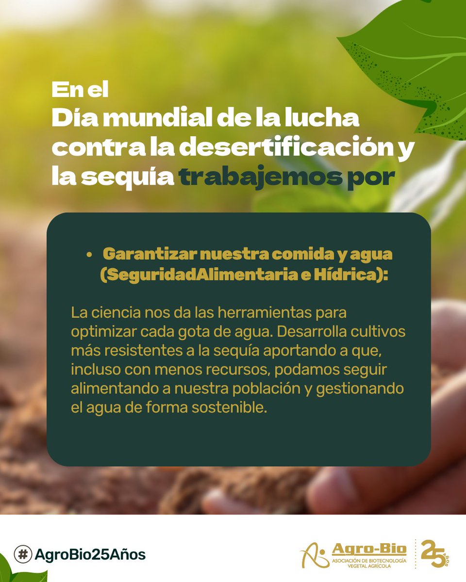 Agrobio_andina's tweet image. La sequía avanza. La ciencia también. 🌿En el #DíaMundialDeLaLuchaContraLaDesertificaciónYLaSequía, te damos 3 razones clave para actuar YA:
💧 Asegura nuestra agua y alimentos.
🌍 Combate el cambio climático.
🌱 Protege el futuro de todos.
La solución está en la ciencia y en…