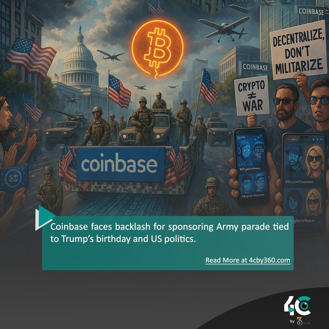 4cby360's tweet photo. Coinbase faces backlash for sponsoring a military parade on Trump’s birthday, raising alarms over crypto’s politicization and calls for decentralization.
#CoinbaseBacklash #CryptoPolitics #DecentralizeCrypto #BitcoinDebate #360Elite #Team360 #HereComesTheBoom #4cby360 https://t.co/6x2POCeWFm