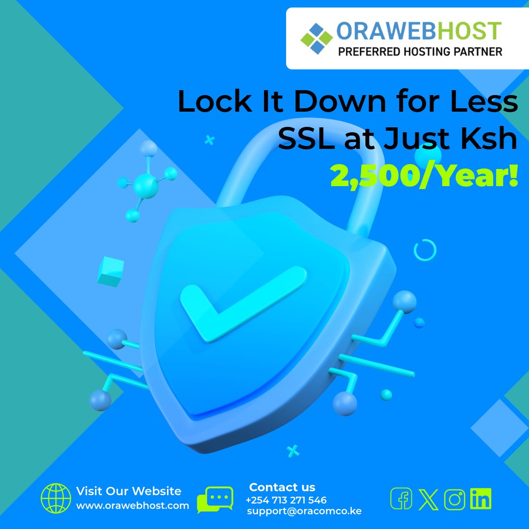 Orawebhostkenya's tweet photo. π Secure Your Website for Less!
Protect your visitors and boost trust with an SSL Certificate for just Ksh 2,500/year from OraWebHost.
π https://t.co/86aTqkLbt8
π +254 713 271 546 | βοΈ support@oracomco.ke
#SSLKenya #WebsiteSecurity #OraWebHost #AffordableSSL #SecureOnline https://t.co/0PH9VlW0Lc