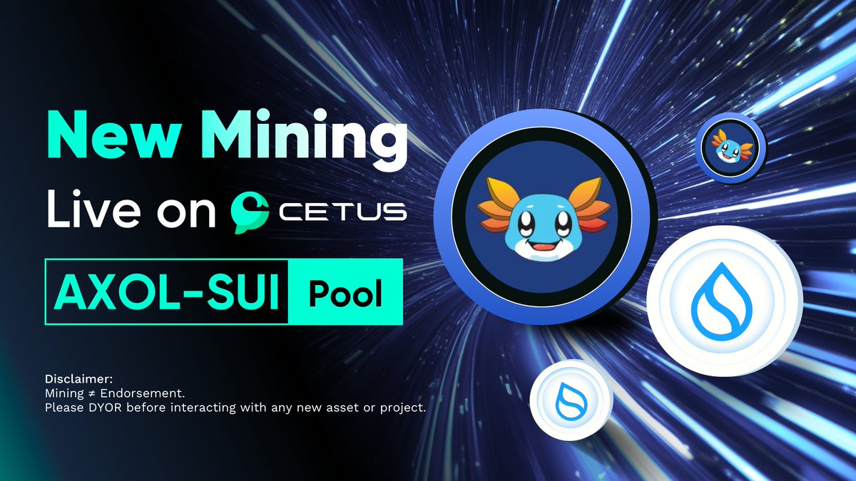 Cetus🐳 (@cetusprotocol) on Twitter photo 📢 Liquidity mining for the AXOL-SUI pool powered by <a href="/AxolOnSui/">AXOLcoin | SUI Chain 🦎</a> is now live on #Cetus.
Trading, LPing, and earning — all in one place. More mining opportunities coming soon. Stay tuned. 🌊 📢 Liquidity mining for the AXOL-SUI pool powered by <a href="/AxolOnSui/">AXOLcoin | SUI Chain 🦎</a> is now live on #Cetus.
Trading, LPing, and earning — all in one place. More mining opportunities coming soon. Stay tuned. 🌊