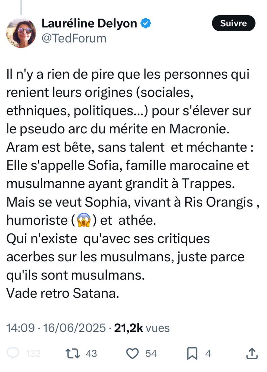 Sofian 🖖🏻 (@crohnfighter) on Twitter photo Ce qu’il y a de pire c’est les petite blanches comme Laureline <a href="/TedForum/">Lauréline Delyon</a> qui assigne les gens à leur origines.
À nous dire quoi penser, quoi écrire, quoi dire…
Mais on est habitué avec la condescendance des gauchos sur ce réseau. Laureline, tu pues le neocolonialisme. Ce qu’il y a de pire c’est les petite blanches comme Laureline <a href="/TedForum/">Lauréline Delyon</a> qui assigne les gens à leur origines.
À nous dire quoi penser, quoi écrire, quoi dire…
Mais on est habitué avec la condescendance des gauchos sur ce réseau. Laureline, tu pues le neocolonialisme.